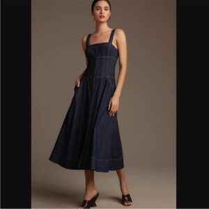 Anthropologie Sqaure Neck Buttondown Corset Dress 6